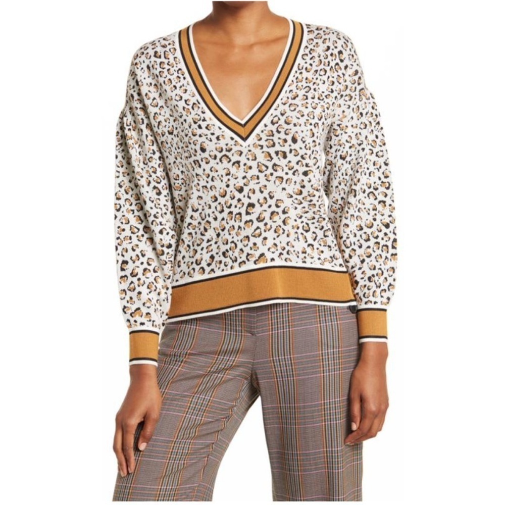 Veronica Beard Sweater Animal Print V Neck Wool Ronja